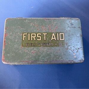 Vintage Bell System - D First Aid Kit and Contents Olive Green Metal Box